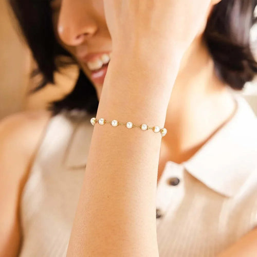 Dainty Pearl Chain Bracelet 14K Gold Plated Minimal Jewelry Gift for Women