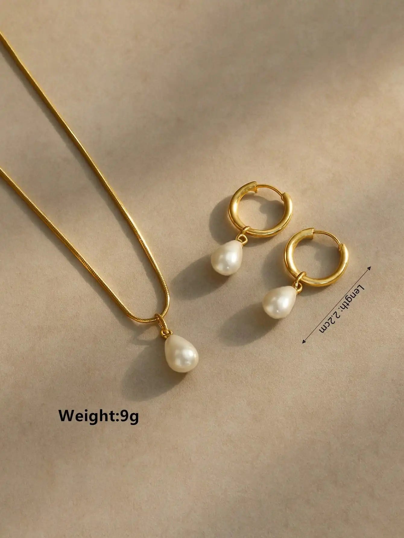 3pcs Stainless Steel Waterproof And Non-Fading Stylish Women's Gold/Silver Water Droplet Pearl Hoop Earrings Necklace Jewelry