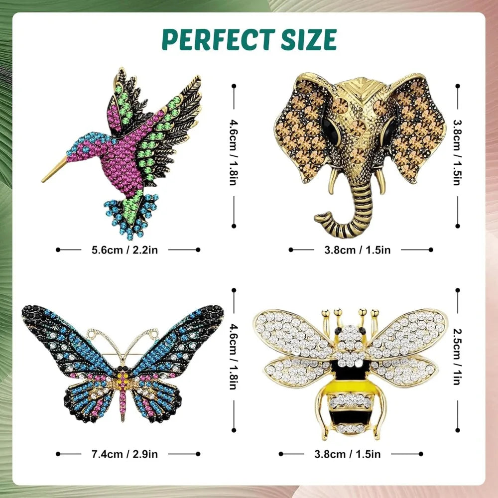 4PCS Vintage Crystal Brooches Set Elegant Rhinestone Pins for Coats Dresses Scarves Retro Jewelry for Women Girls