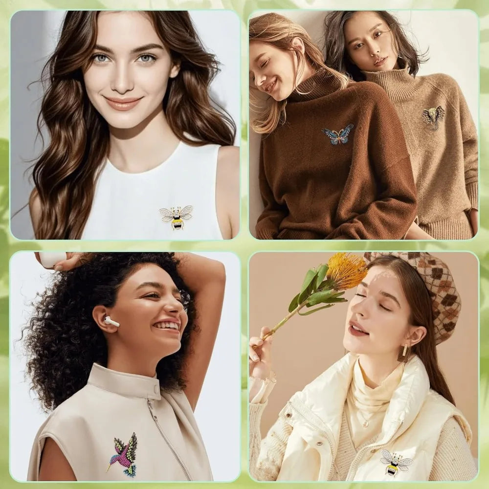 4PCS Vintage Crystal Brooches Set Elegant Rhinestone Pins for Coats Dresses Scarves Retro Jewelry for Women Girls