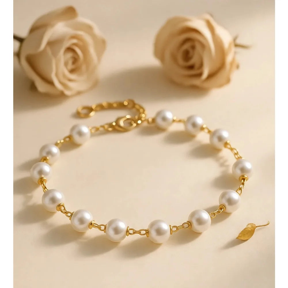 Dainty Pearl Chain Bracelet 14K Gold Plated Minimal Jewelry Gift for Women