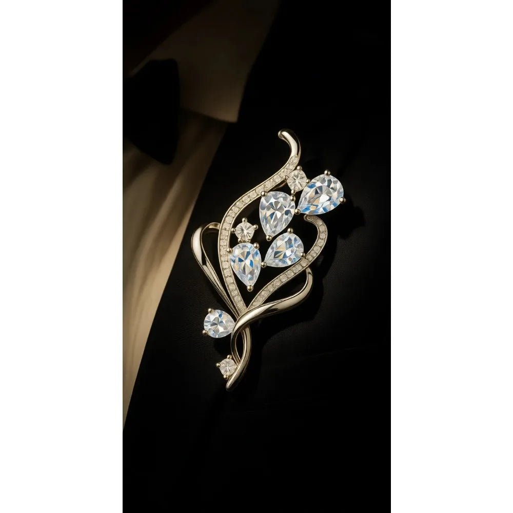 Crystal Flower Brooch Pins for Women Bouquet Style Costume Jewelry Gift